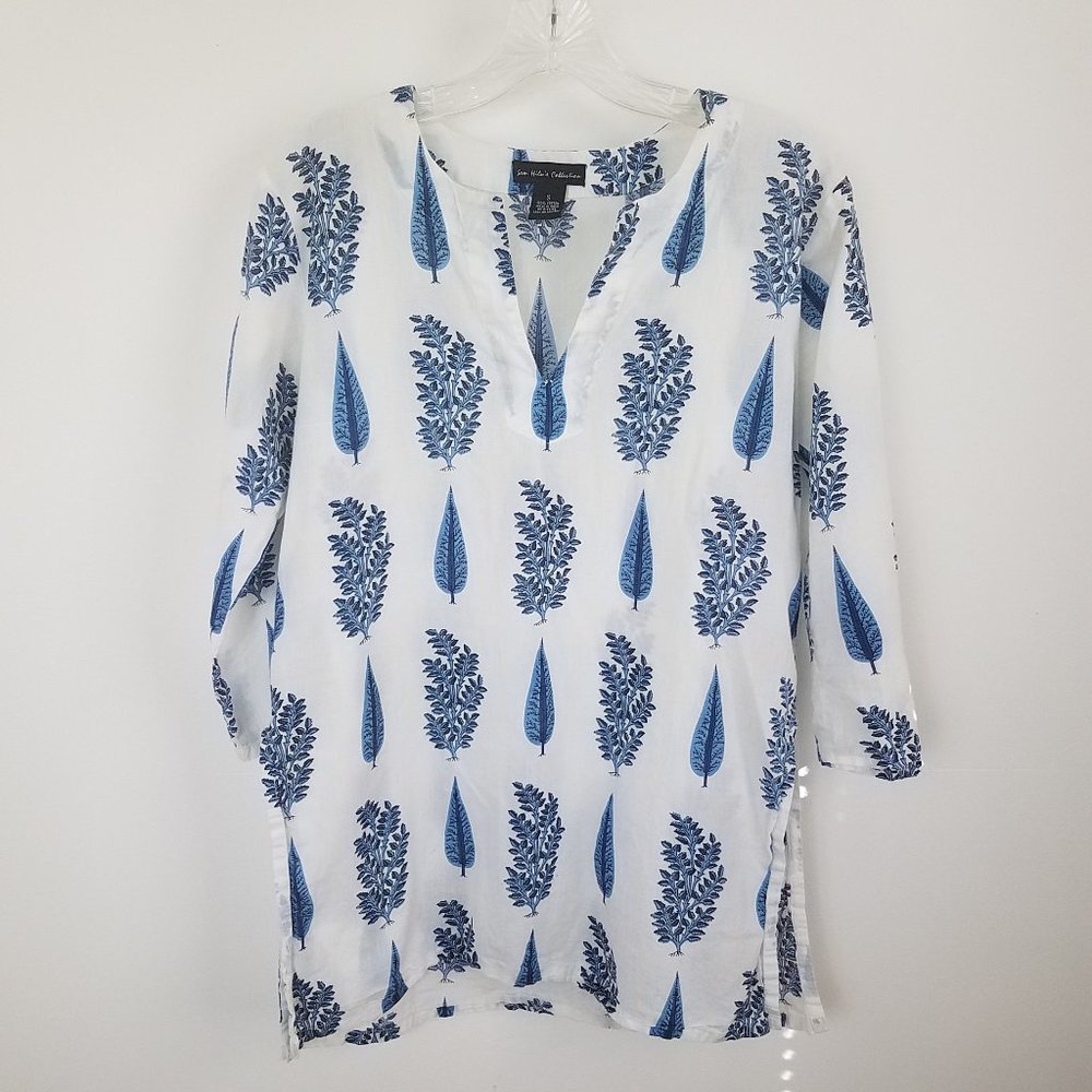 Sam Hiln Women's Blue Pine Henley Style V Neck Split Side Shirt Top Blouse